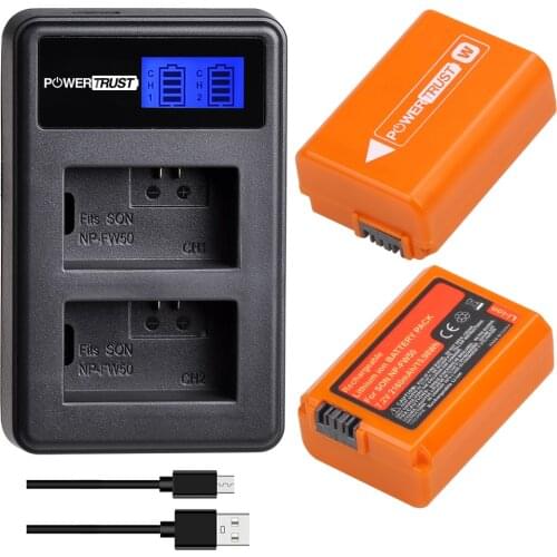 PowerTrust 2x 2160mAh NP-FW50 NPFW50 Battery and Charger for Sony A6000 A6500 A6400 A6300 A7 A7II A7SII A7S A7S2 A7R A7R2 A7RII