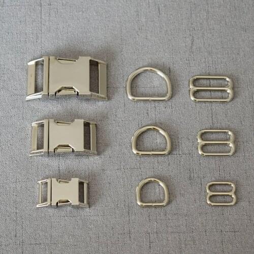 1 Set 15mm 20mm 25mm Silver Metal Hardware D Ring Adjuster Belt Strap Slider Release Buckle For Paracord Dog Collar Accessory