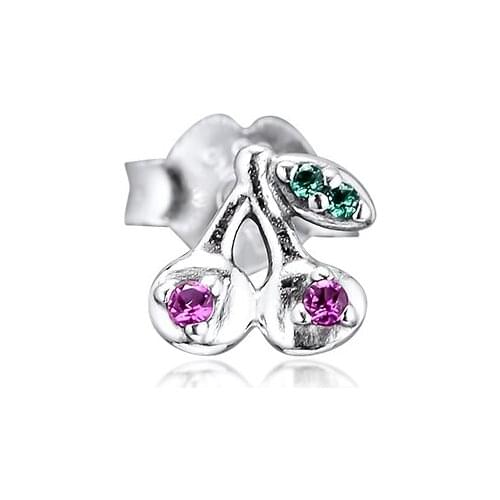 Original 925 Sterling Silver Earrings Cherry Mini Single Stud Earrings for Women DIY Jewelry Making berloques brincos