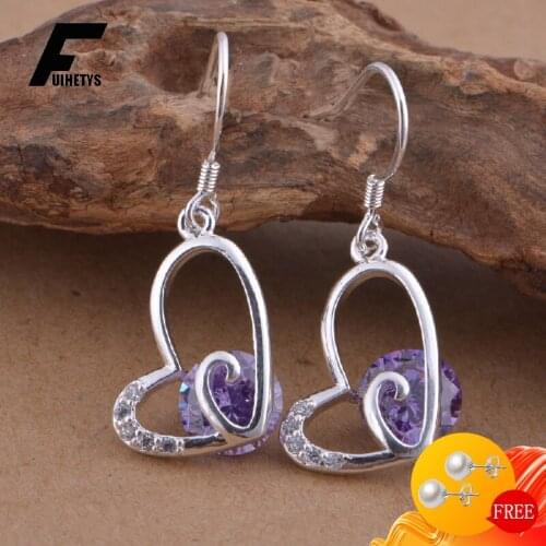 Trendy 925 Silver Jewelry Earrings with Zircon Gemstone Heart Shape Drop Earrings Ornaments for Women Wedding Bridal Party Gift