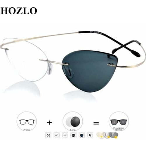Intelligent Photochromic Rimless Cat Eye Reading Sunglasses Magnifier Women Men Memory Legs Presbyopic Glasses 0,+1.0~+3.5