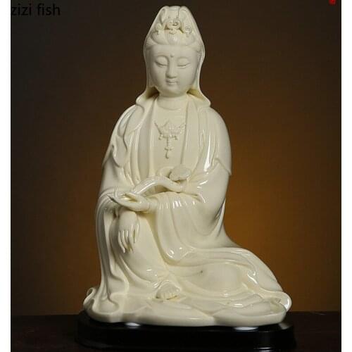 Buddha statue decoration Guanyin statuette White porcelain decoration Crafts Ceramic Furnishings Buddhism Figurines Sculpture