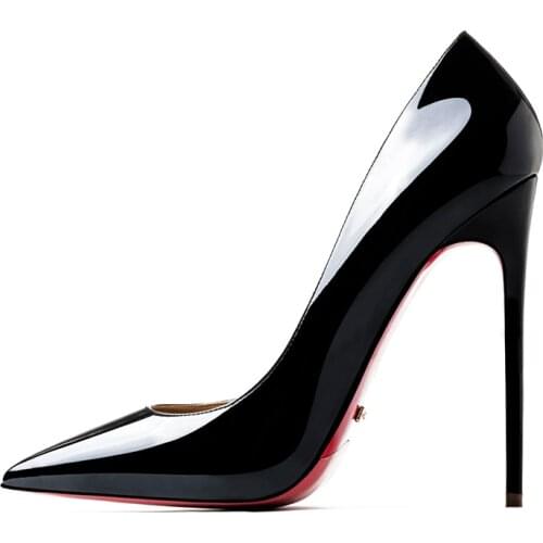 Red Bottom Shoes Sexy Black Women Genuine Leather High Heeled Shoes Wedding Pointed Toe Stilettos Women Summer Sandals Plus Size