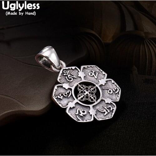 Uglyless 100% Real Solid 925 Sterling Silver Handmade Vajra Pendants Necklace NO Chain Thai Silver Mantra Flower Pendant Jewelry