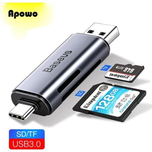 Baseus 2 in 1 Card Reader USB 3.0 &USB Type C to SD Micro TF OTG Adapter Smart Memory Microsd reader For iPad