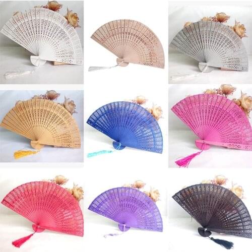 Party Favor Home Decor Crafts Bamboo Wooden Fan Summer Accesory Hand Fans Weddings Parties Art Folding Carved Fragrant Wood