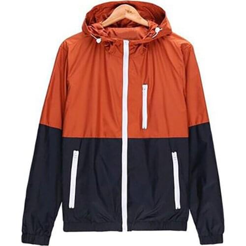 2019 Spring Windbreaker Men Casual Lightweight Jacket Hooded Contrast Color Zipper up Jackets Outwear Plus Size 4XL