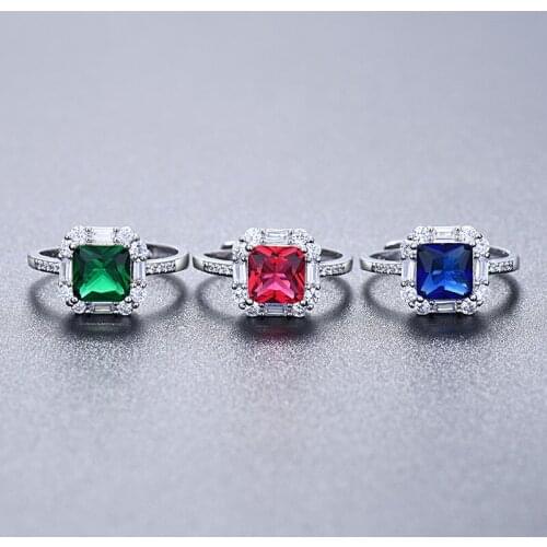 Green Blue Red Inlaid Zircon Color Rings Open Adjustable Womens Square Ring
