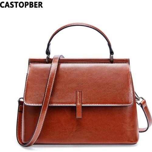 Women Oil Wax Leather Handbags Brown Vintage Womens Cowhide Ladies Shoulder Bags Tote Designer Crossbody Bag Famous Brand Best