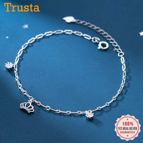 Trustdavis Genuine 925 Sterling Silver Minimalist Charm Crown Shiny CZ Bracelet Anklets For Women Wedding Party Jewelry DA1555