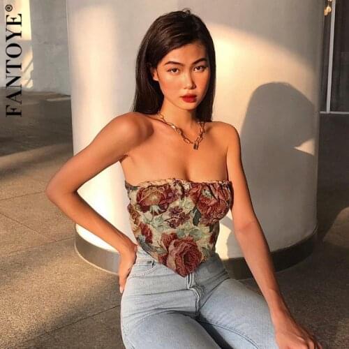 Fantoye Fashion Print Strapless Ruched Women Tank Tops Apricot Sleeveless Bodycon Vest Ladies Summer Skinny Streetwear Tank Tops