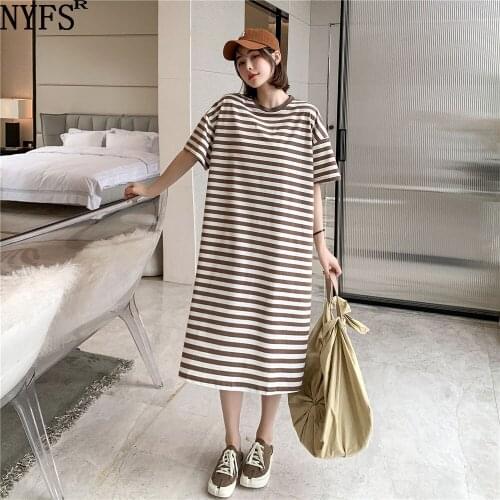 NYFS Summer Dress 2021 Korean New Short Sleeve Woman Dress Vestidos Robe Elbise Fashion Pure cotton Smiley letters Long Dress