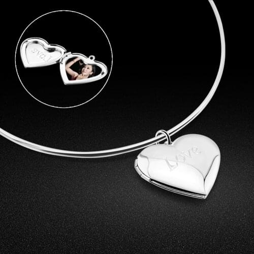 Vintage Custom Photo LOVE Pendant Simple 100% 925 Sterling Silver Necklace For Women Fashion Gold Color Choker Jewelry