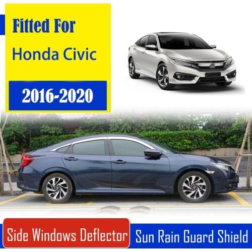 1 Set Chrome Side Vent Sun Shade Window Visors Rain Guard Deflectors For Honda Civic 2016-2020