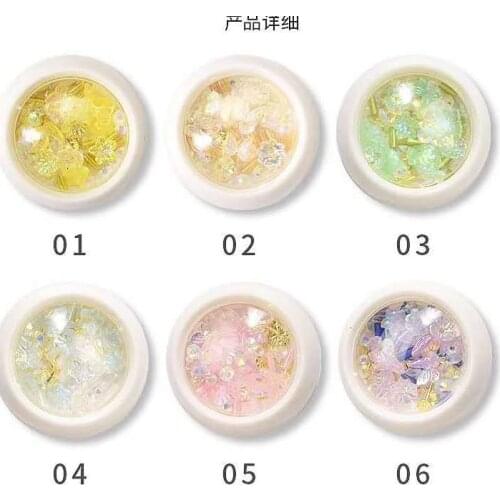 1 PCS 3D Magic Butterfly Flower Nail Rhinestones Crystals Diamond Beads Shell Nail Artificial Crystal Nails Charms 6 Colors