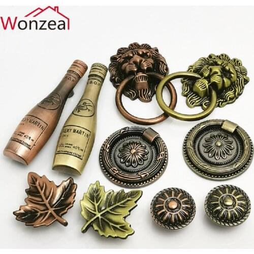 1Pcs Antique Bronze Kitchen Cabinet Drawer Knobs Door Antique Furniture Handles Cupboard Drawer Pulls Lion Head Knob Ring