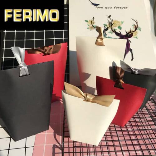 10pcs Kraft Paper Candy Box with Ribbons Cookies Gift Box Packaging Wedding Favors Baby Shower Kids Birthday Party Supplies