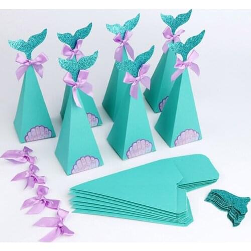 10Pcs Mermaid Gift Boxes Sweet Paper Candy Box Mermaid Birthday Party Decoration Party Favors Sweets Tabledecor Paper Candybag