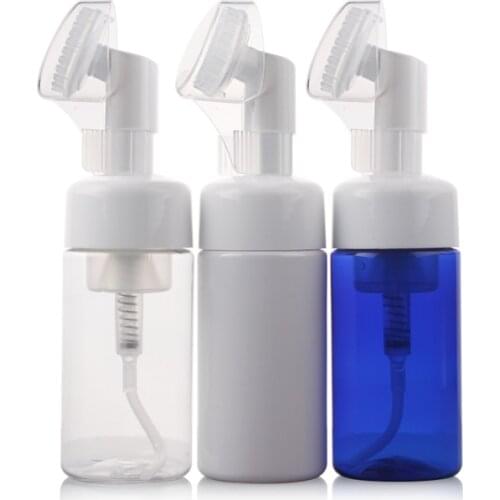 100ML transparent/blue/white foaming bottle with silicon brush or massage brush or cleaning brush FOAMING BOTTLE,MOUSSE BOTTLE E