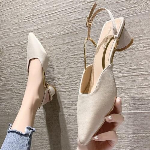 2021 New Women Sandals Elegant Pointed Toe Slingback Summer Casual Shoes Woman Fashion Sexy Mid Heel Sandals Woman