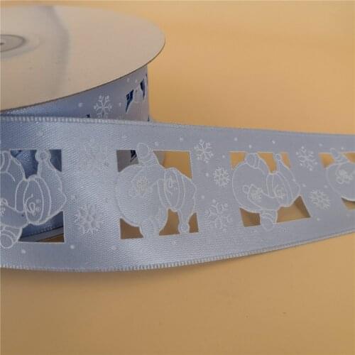 38MM 25yards Wired Edge Blue Ribbon With Die-cut Snowman for Festival Christmas Decoration New Year Gift Wrapping