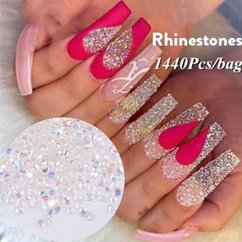3D Shiny Nail Rhinestone Micro Caviar Beads AB Glass Crystals Tiny Mini Glitter Diamond Nails Art Decorations Gems 1440Pcs