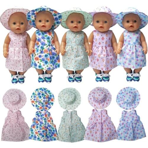 43cm Baby Doll Flower Dress Sun Hat for 18 Inch Girl Doll Toys Dress Doll