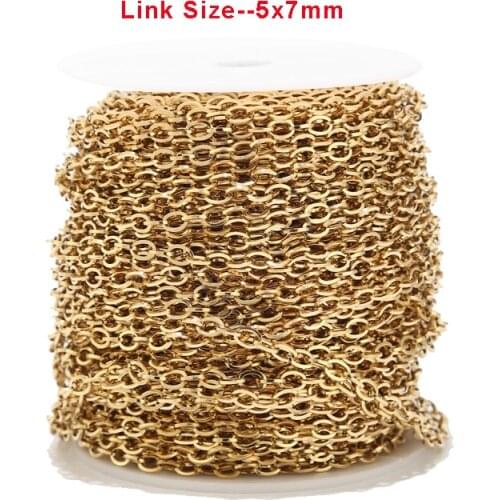 5M/10M/50M Stainless Steel Gold Link Chain Necklace Bulk Cable 5*7mm Width Chain for Jewelry Making Findings DIY Necklace
