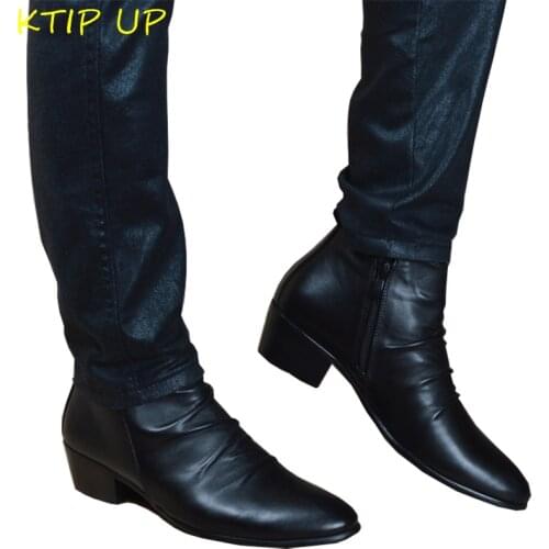 Fashion Genuine Leather Men Ankle Boots High Top Zip Suit Shoes Black Dress Boots Spring Autumn Leather Shoes Men Leather Boots