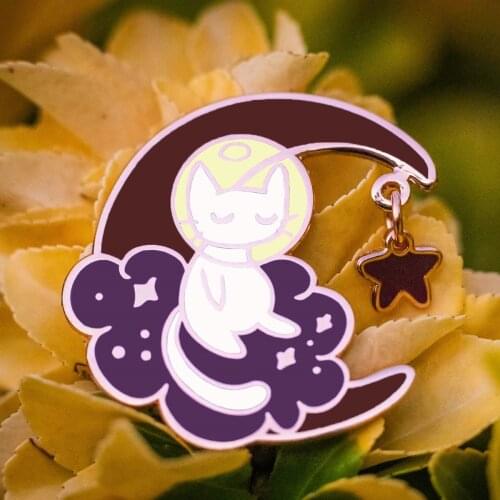 Crescent Clouds White Cat Hard Enamel Pin Kawaii Cartoon Moon Astronaut Cats Animal Brooch Cute Star Pendant Badge Jewelry