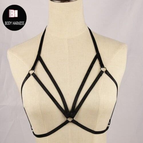 Black New Adjustable body harness Handmade women sevy bondage lingerie Harajuku Gothic harness bra fetish rave wear body harness