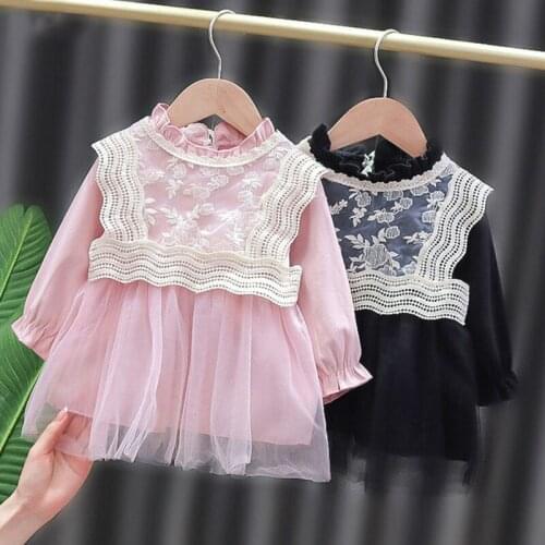 Spring Autumn Baby Girl Dress Newborn Clothes Lace Stitching Long-sleeve Sweet Princess Dress Cute Baby Clothes