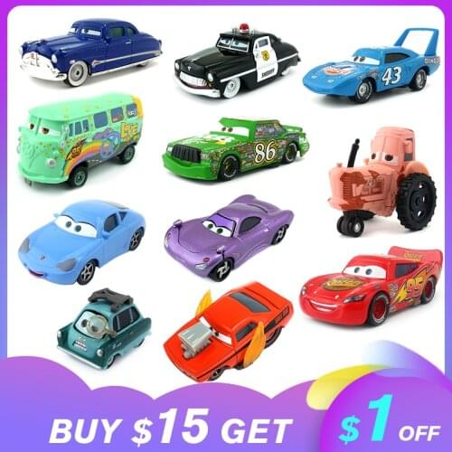 Disney Pixar Cars 2&3 Lightning McQueen Flo Jackson Storm Doc Hudson Mater 1:55 Diecast Metal Model Boy Toys Car Birthday Gifts