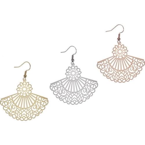 Elegant Gold Filigree Fan Fringe Earrings for Women 2021 New Simple Boutique Jewelry High Quality Gifts for Her