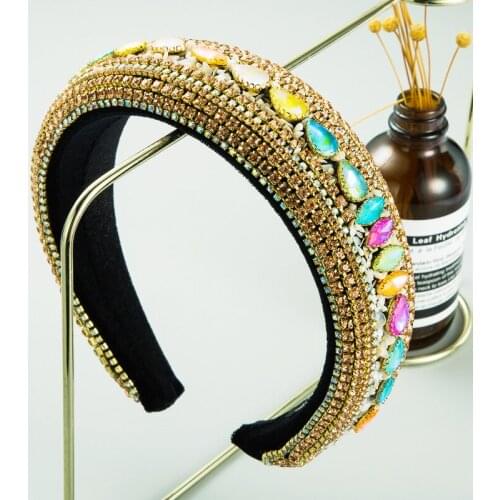 European American Fashion Versatile Crystal Headband Female Luxury Color Crystal Natural Rhinestone Hair Accessories ZA Women