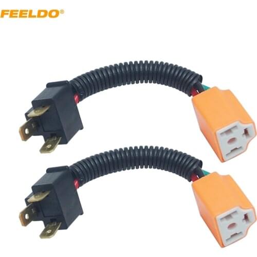 FEELDO 2Pcs Car H4 Male To Femal Ceramic Socket Ceramic Wiring Harness Connector For Headlight Bulb Socket Adapter Holder #5950