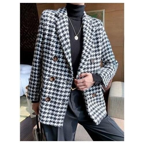 2021 Hot Woolen Coat Thickened New Autumn and Winter Jacket with Waist Bag Temperament Small Suit Houndstooth