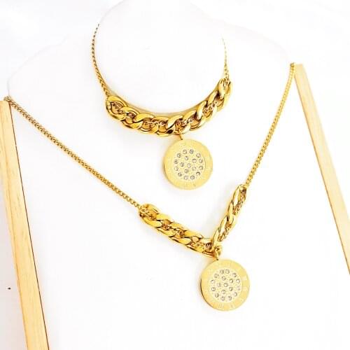 Titanium Steel Choker Roman Numerals Necklace Collar Statement Hip Hop Big Chunky Gold Color Thick Chain Necklace Women Jewelry