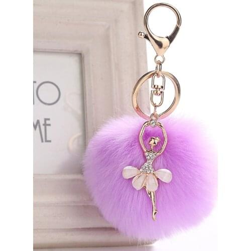 Cute Rhinestone Little Angel Car keychain fake Fur Key Chain Women Trinket Car bag Key Ring Jewelry Gift fluff keychains