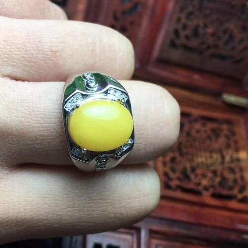 Natural and Real Amber Man Ring 925 sterling silver Wholesales Fine jewelry Natural Amber Man Ring 10*12mm