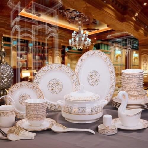Jingdezhen ceramic tableware set Sun Island Swan Lake bone China rice bowl plate household gifts