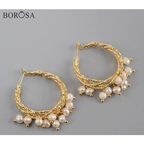 BOROSA Natural Pearl Earring White Black Pearl Beads Garland Hoop Earrings Christmas Earrings Jewelry for Women dropshipping