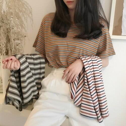 New Women Summer T-Shirt Classic Stripe Minimalist Short Sleeve Girl T shirt Female Sweetwear Basic Tops Tee Shirts Harajuku