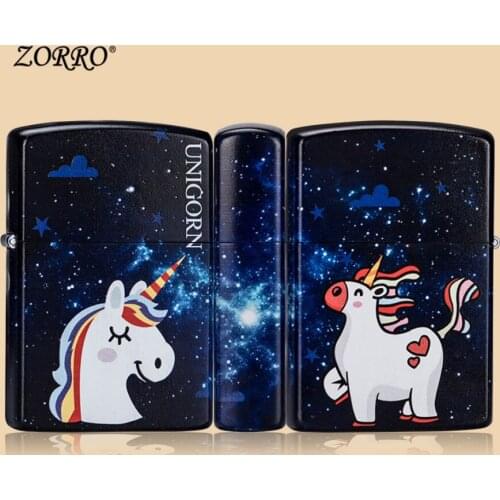 2021 NEW Zorro Cartoon fantasy unicorn Kerosene gasoline petroleum oil cigarette lighter Windproof creative grinding wheel gift