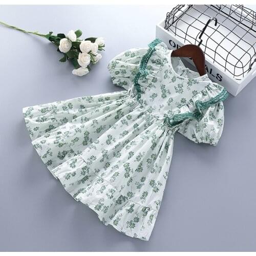 New Kids Clothes Girls Dress Sweet Puff-Sleeve Ruffle Floarl Printed Cute Princess Dress Girls Clothes Summer Dress