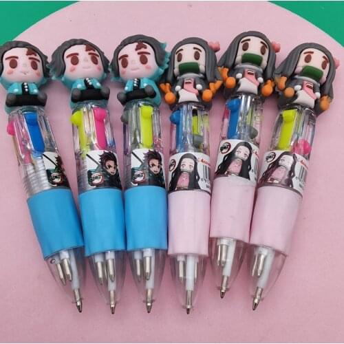 New Demon Slayer Anime Kimetsu No Yaiba Kawaii Ballpoint Pen 4 Color Stationery Multicolored Pens Kids Gift
