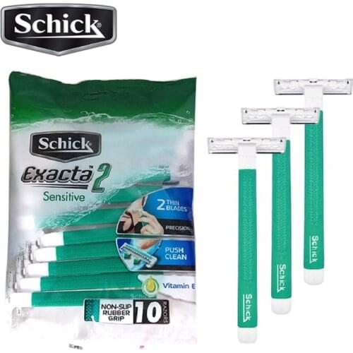 10 razors/lot Original SCHICK Exacta 2 Sensitive disposable Manual man face razor holder set Vitamin E for traveling & hotel