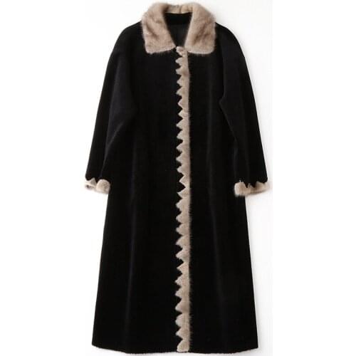 Autumn Winter Mink Collar Sheep Shearing Wool Coat for Women Turndown Collar Loose Women Warm Real Double-faced Fur Overcoat
