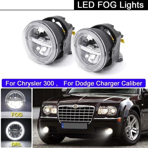2Pcs Front Bumper White LED Fog Lamp With DRL Daytime Running Light For Chrysler 300 2005-2010 For Dodge Charger Caliber