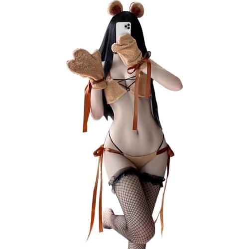 Porno Sexy Halter String Lingerie Set Gloves Hairhoop Erotic Ladies Cute Bear Kawaii Soft Costumes Cosplay Outfit
